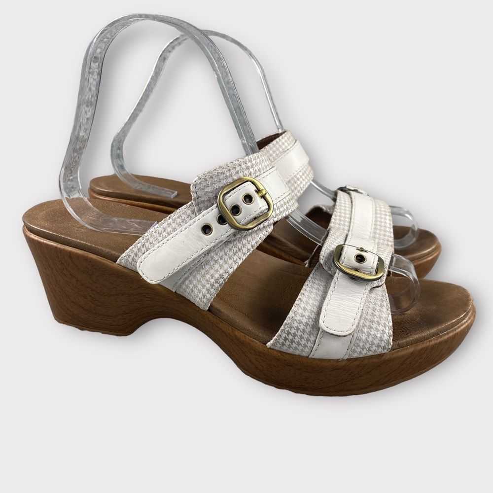 DANSKO JESSIE Sandals Womens 8.5 Double Straps Leather Shoe White Buckle Slip On